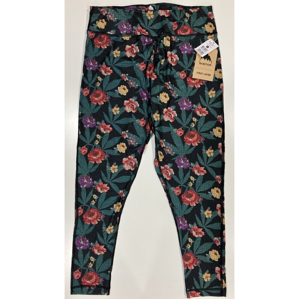 Burton Floral Black Leggings with Green Leaves and Red, Purple & Yellow Flowers